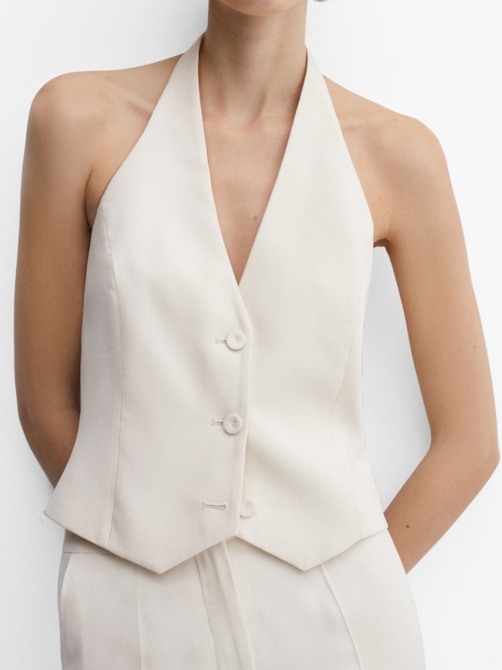 MANGO Halter Suit Vest - Ivory Top